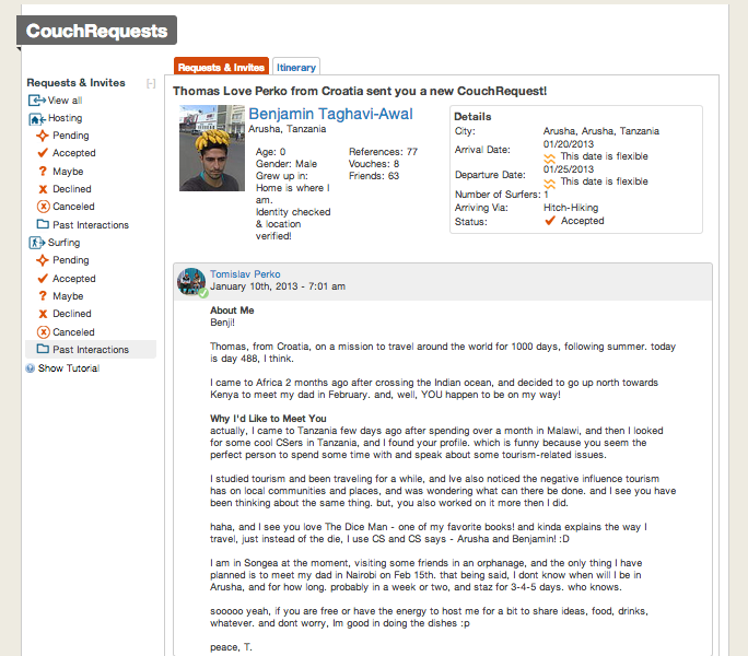 example couchsurfing request GUIDE Tomislav Perko   COUCHSURFING
